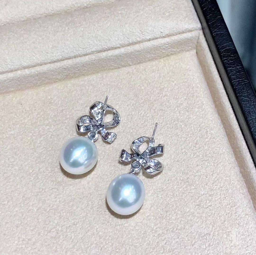 Ribbons in Motion South Sea Pearl & Blue Topaz Diamond Earrings 1