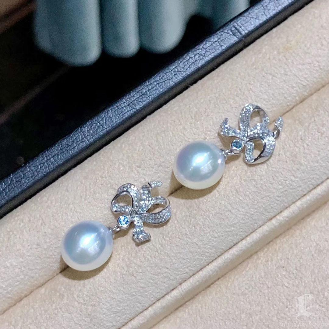 Ribbons in Motion South Sea Pearl & Blue Topaz Diamond Earrings 2