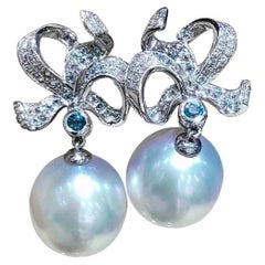Ribbons in Motion South Sea Pearl & Blue Topaz Diamond Earrings