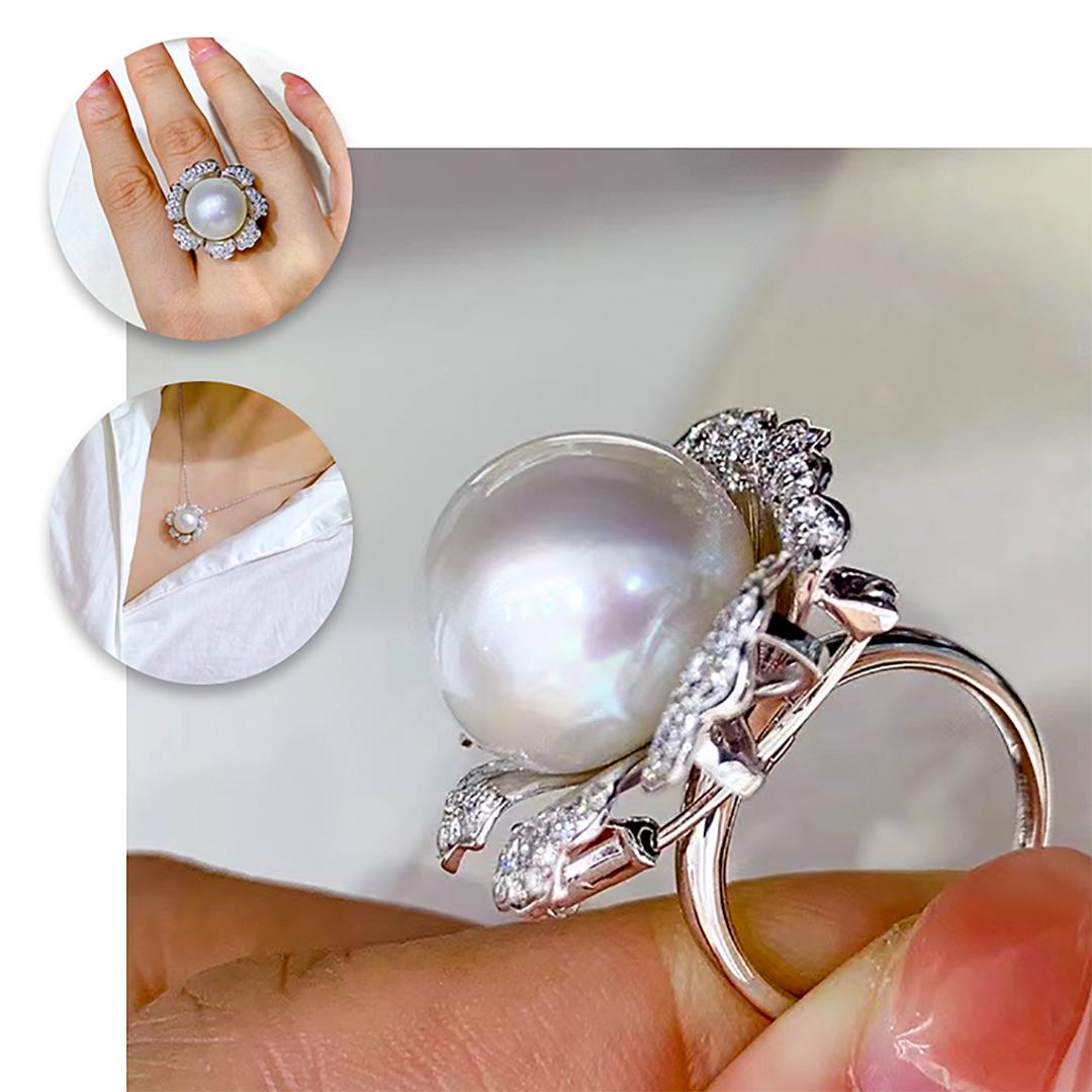 Uncut 【Vine Symphony】Convertible Blossom South Sea Pearl Diamond Statement Jewelry For Sale