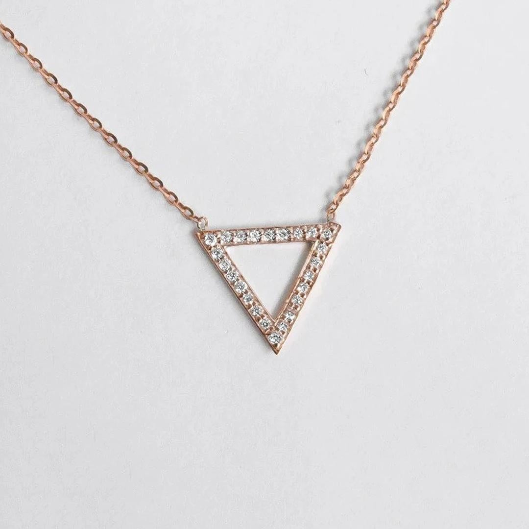 18k Gold Diamond Triangle Necklace Trillion Diamond Open Triangle Pendant In New Condition For Sale In Bangkok, TH