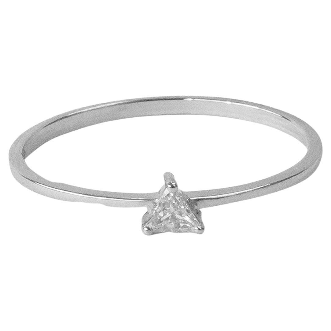 For Sale:  18k Gold Diamond Triangle Solitaire Diamond Triangle Ring
