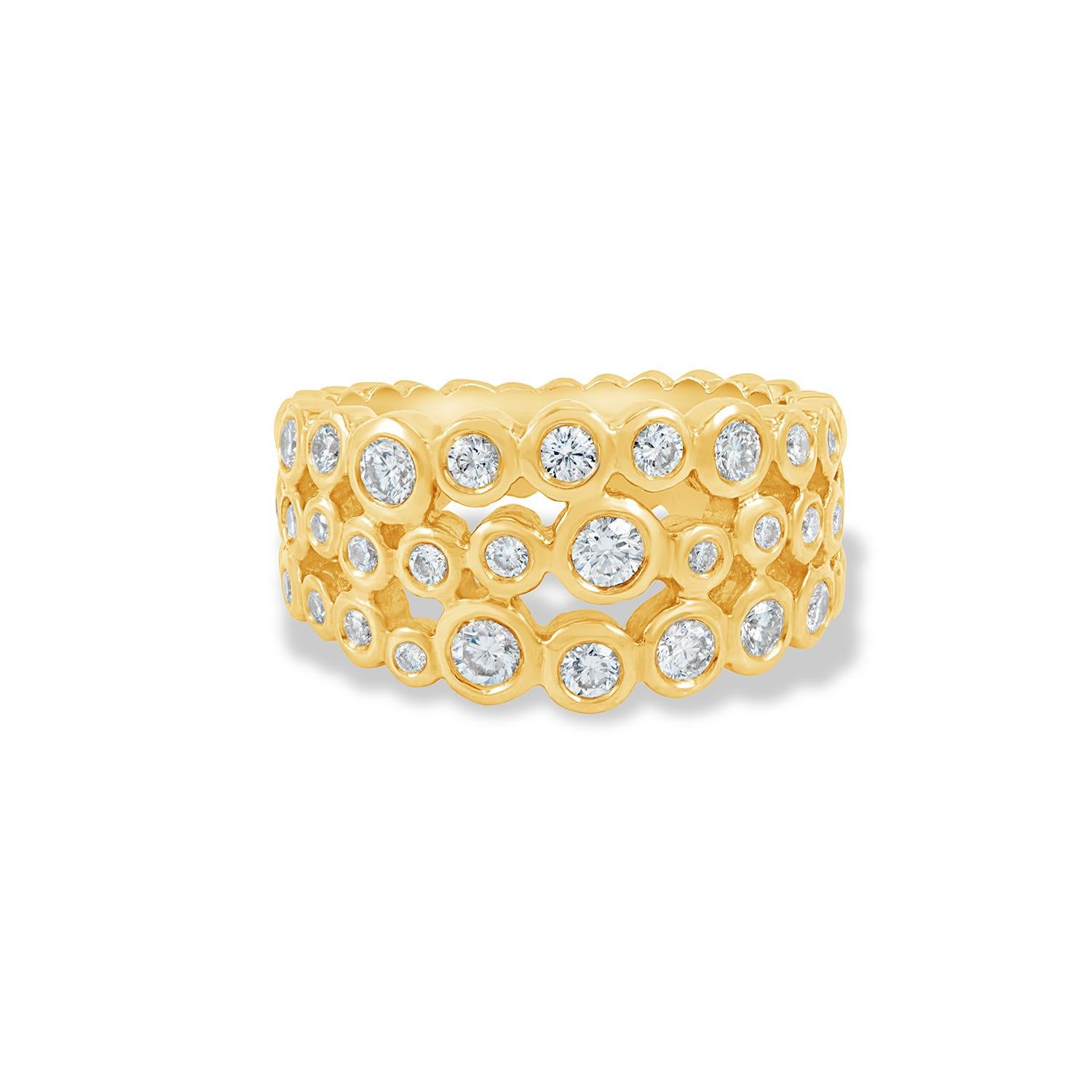 18k Gold & Diamond Triple Row Dotty Ring - 1.00CT In New Condition For Sale In London, GB