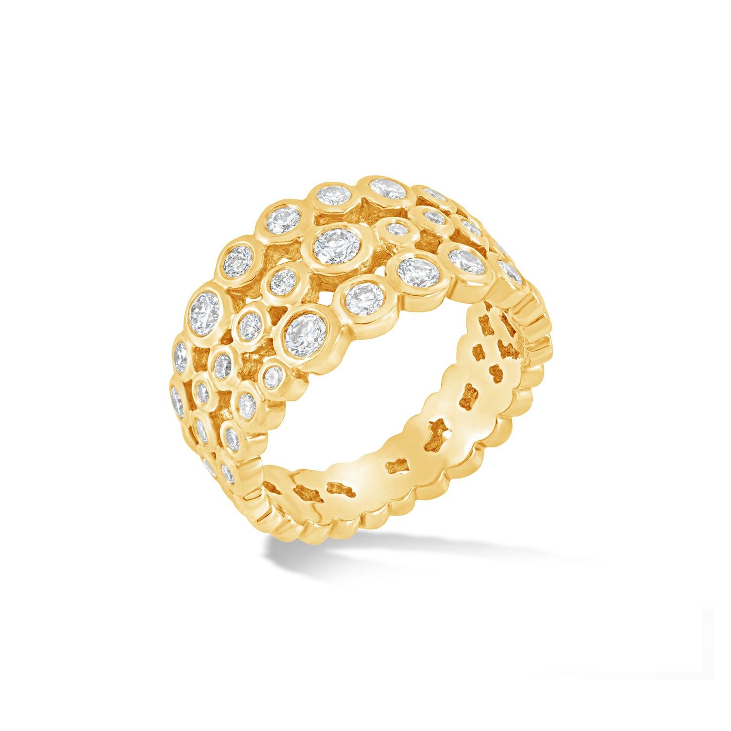 18k Gold & Diamond Triple Row Dotty Ring - 1.00CT For Sale 2