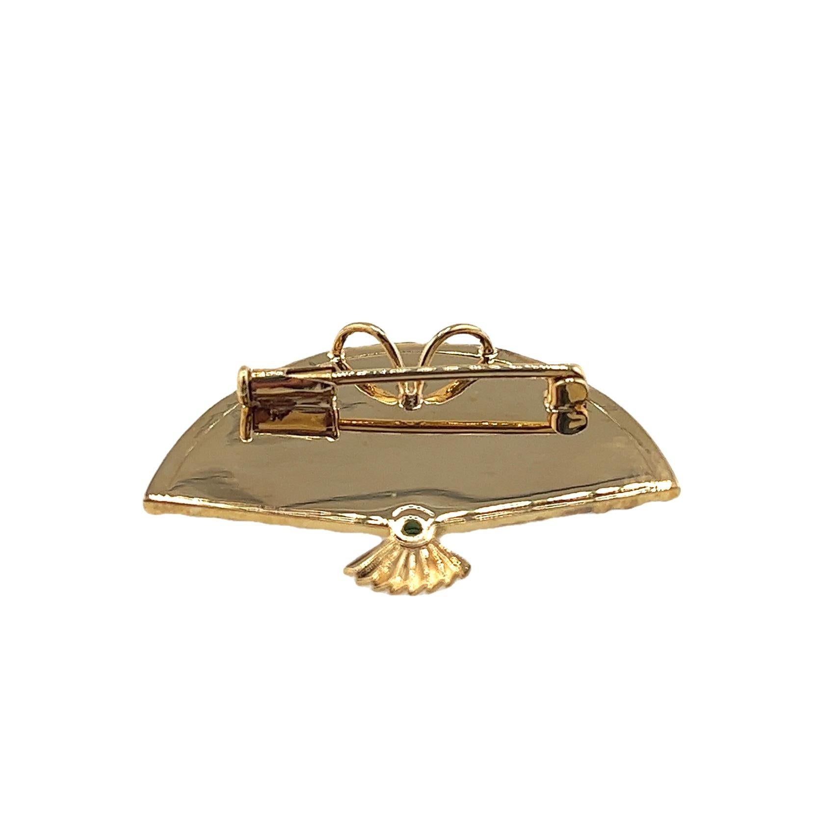 Colgante Broche Esmaltado Abanico Chino Oro 18K Diamante y Tsavorita Moderno en venta