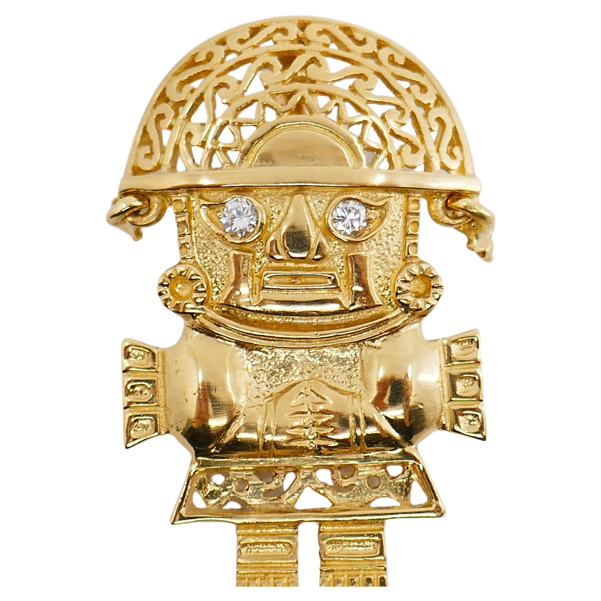 Brilliant Cut 18k Gold Diamond Vintage Pirate Pendant For Sale