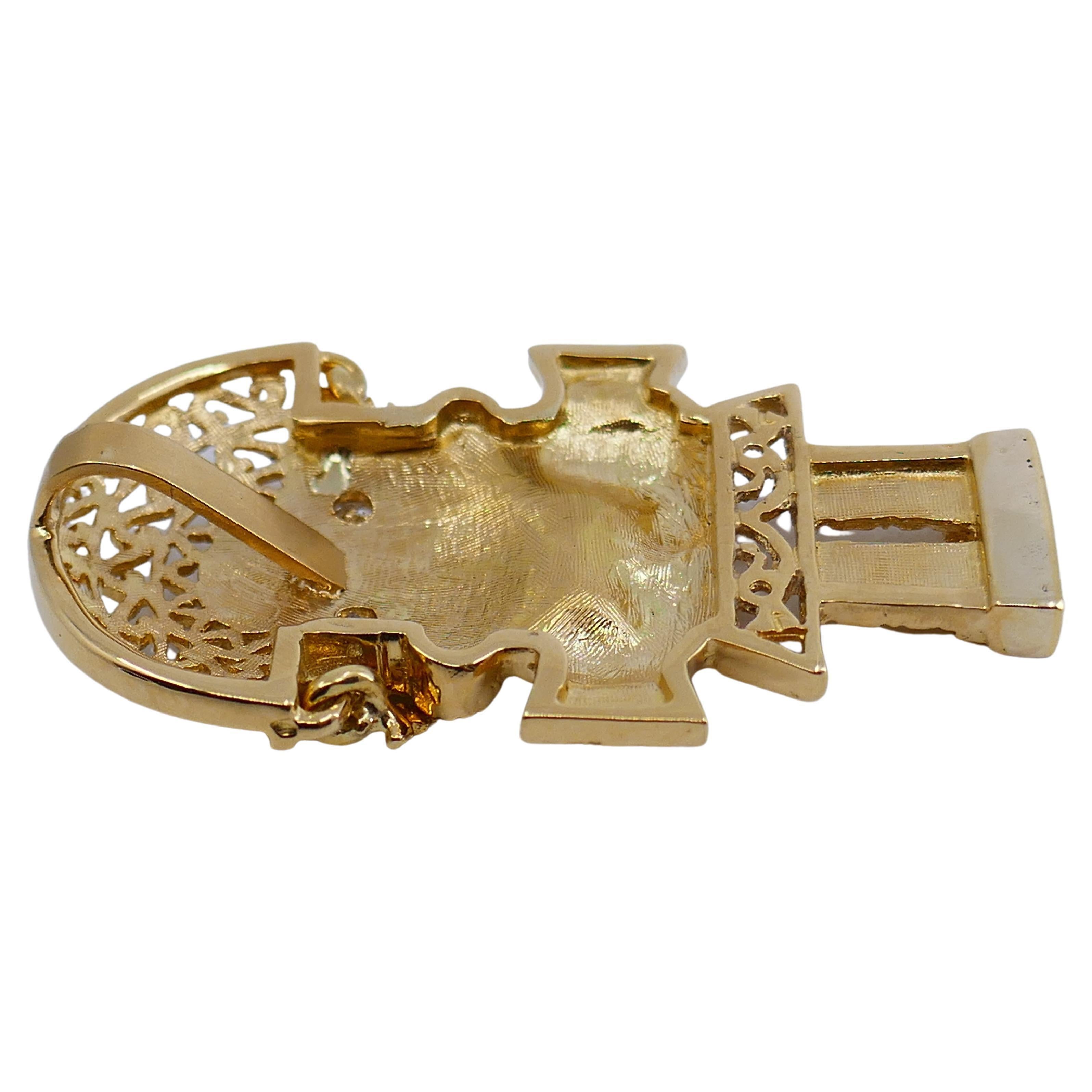 Women's or Men's 18k Gold Diamond Vintage Pirate Pendant For Sale