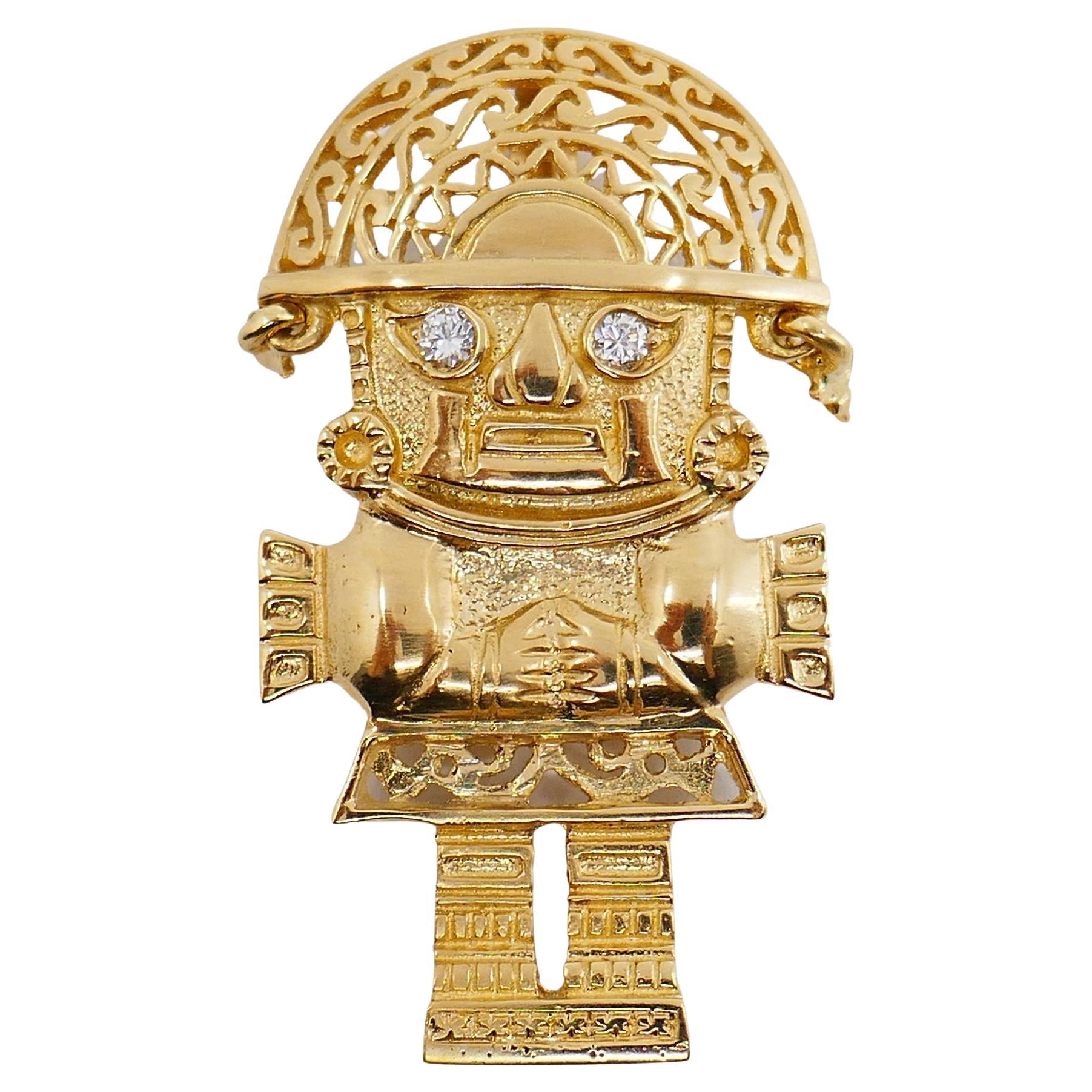 18k Gold Diamond Vintage Pirate Pendant For Sale