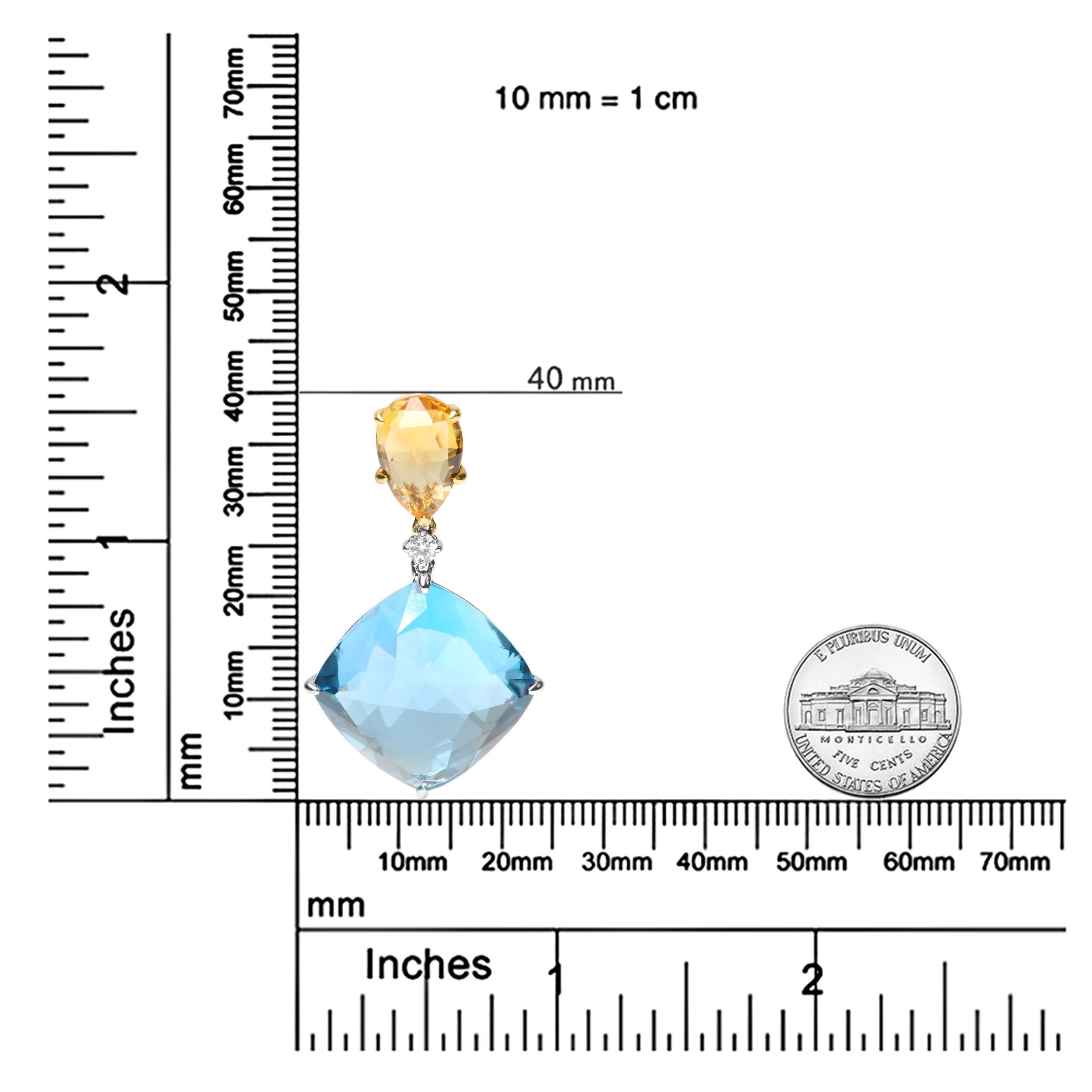 18K Gold Diamond & Yellow Citrine & Sky Blue Topaz Gemstone Pendant Necklace In New Condition For Sale In New York, NY