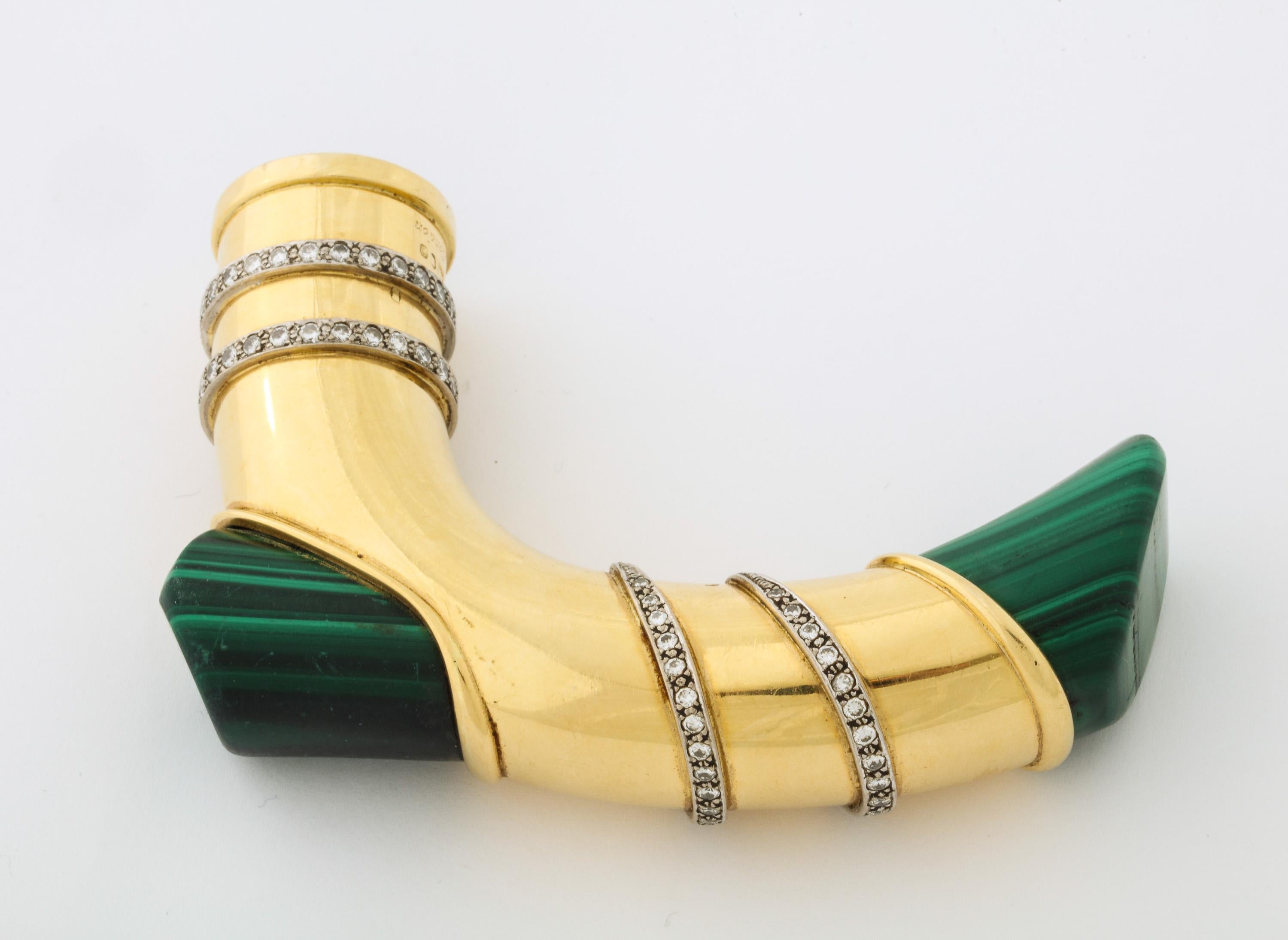 18 Karat Gold, Diamonds & Malachite Cane Walking Stick Handle by Asprey London 7
