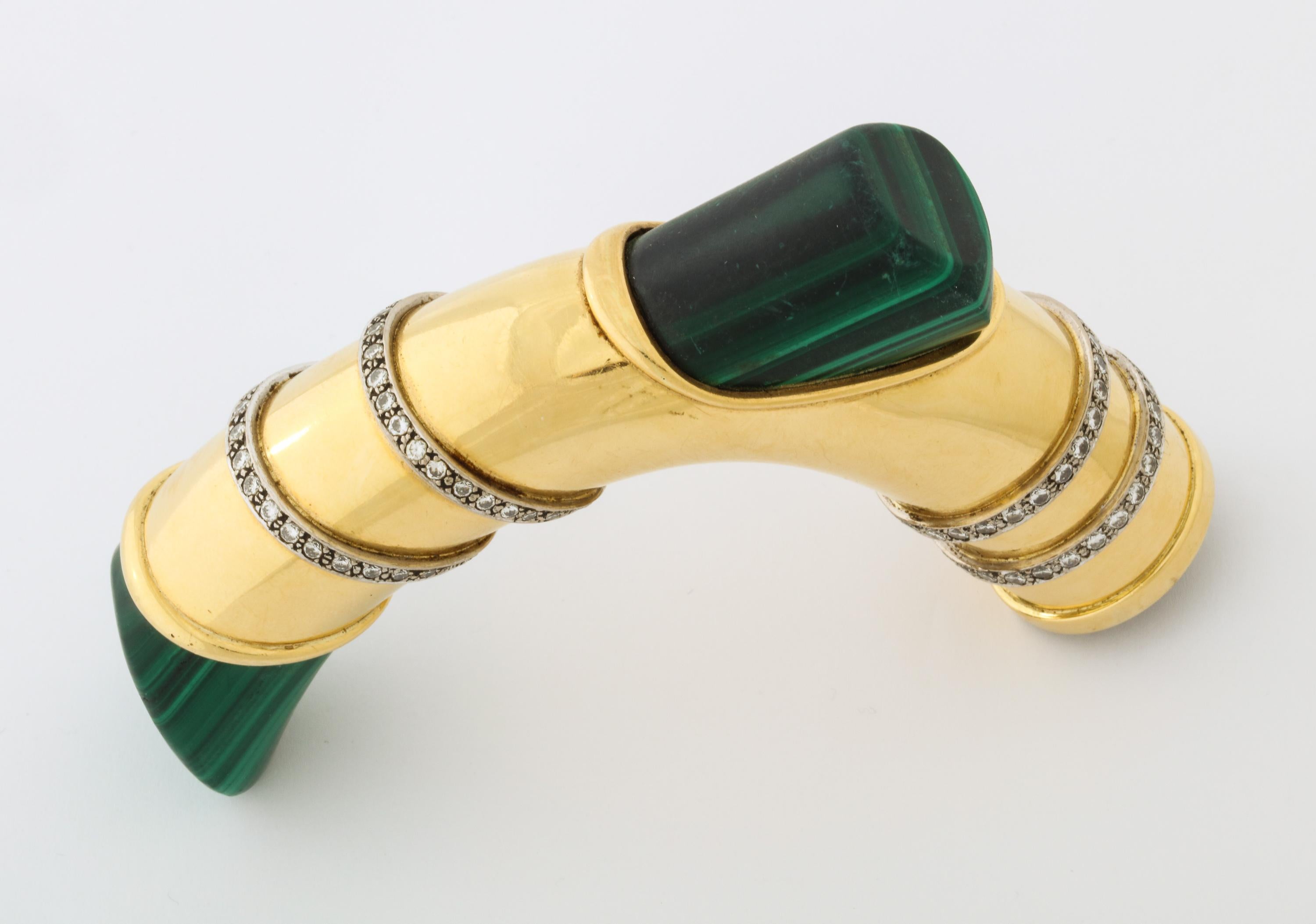 18 Karat Gold, Diamonds & Malachite Cane Walking Stick Handle by Asprey London 9