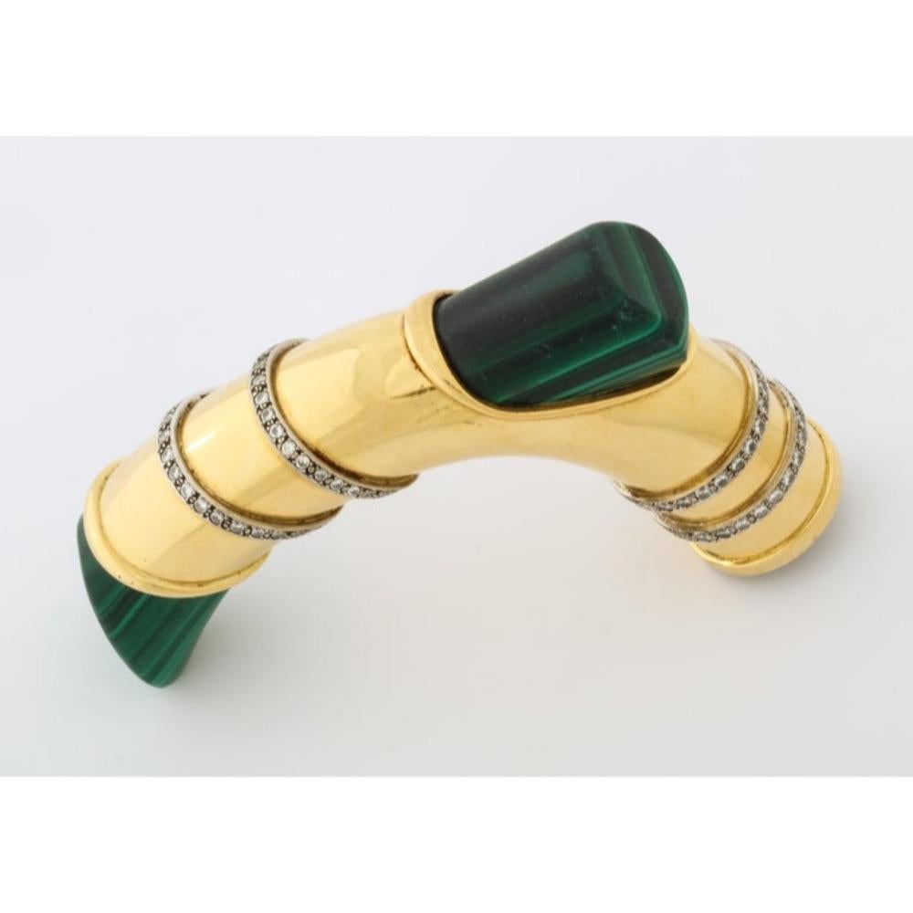 18 Karat Gold, Diamonds and Malachite Cane Walking Stick Handle by Asprey London 8