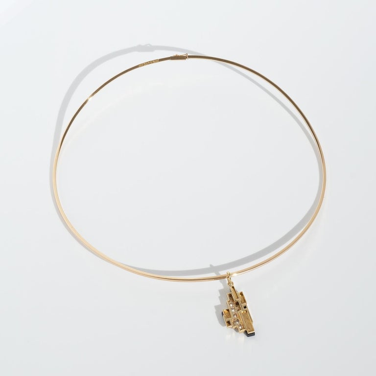 18k Gold, Diamonds and Onyx Neck Ring by Gunnar Fahlström, Made Year