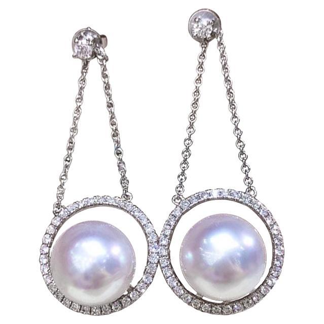 【Sculpted Geometry】Halo Chain Aurora South Sea Pearl Diamond Earrings
