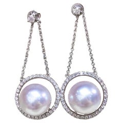 【Sculpted Geometry】Halo Chain Aurora South Sea Pearl Diamond Earrings