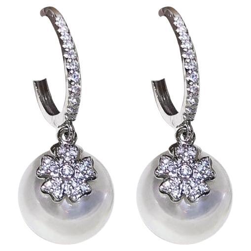 【Vine Symphony】Aurora Blossom Hoop Diamond South Sea Pearl Earrings