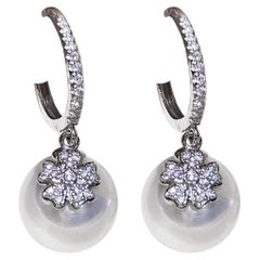 【Vine Symphony】Aurora Blossom Hoop Diamond South Sea Pearl Earrings