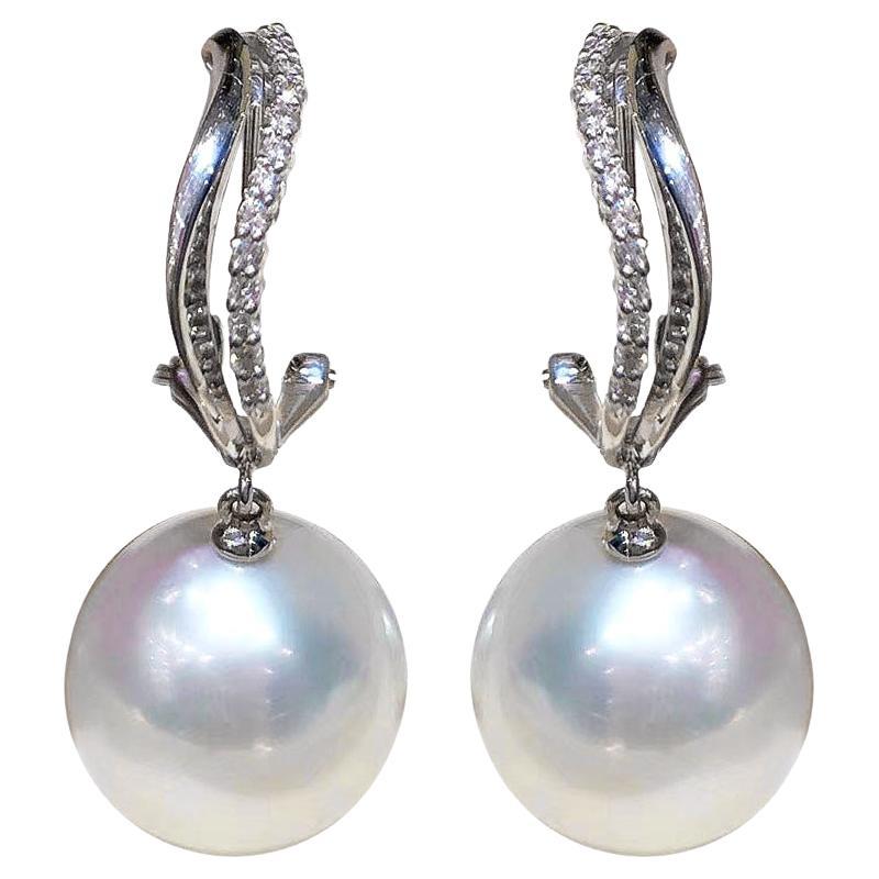 【Pendientes de perlas del mar del sur y diamantes Lustre Arc】Aurora Stream