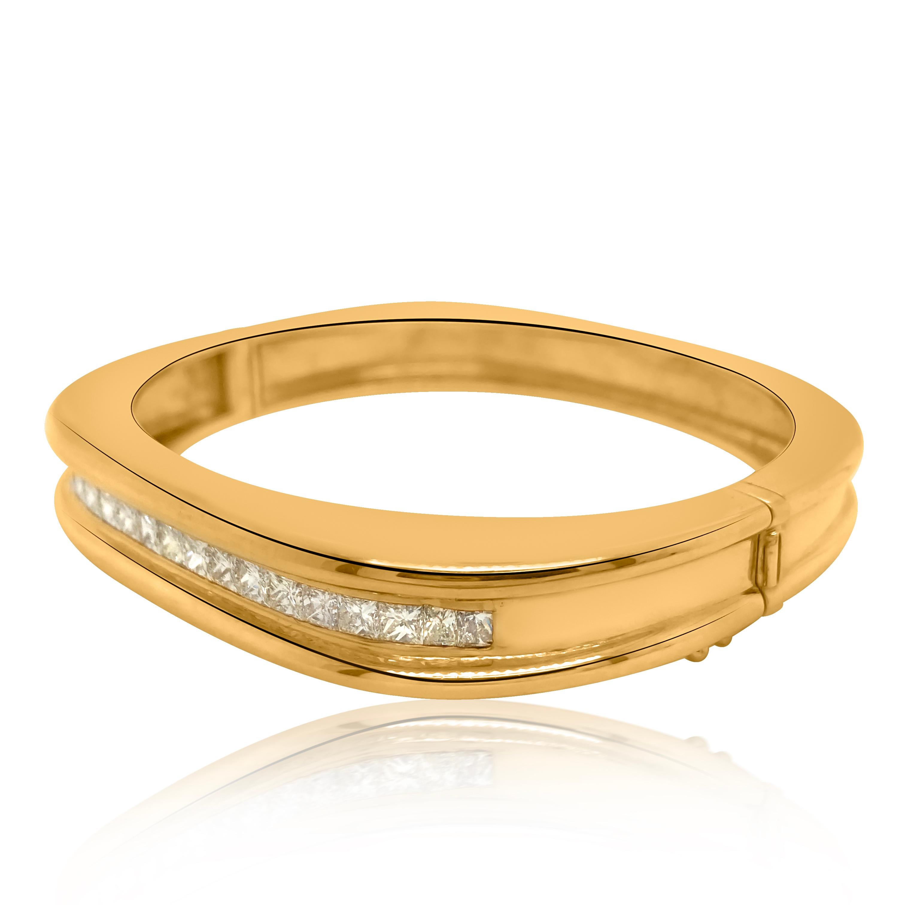 Princess Cut 18 Karat Gold Diamonds Bangle Bracelet