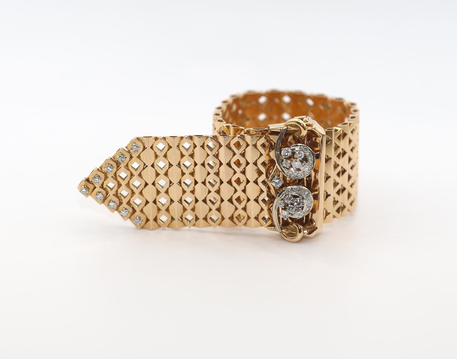 Bracciale da cintura in oro 18K con diamanti, qualsiasi dimensione, 1950 in vendita 5