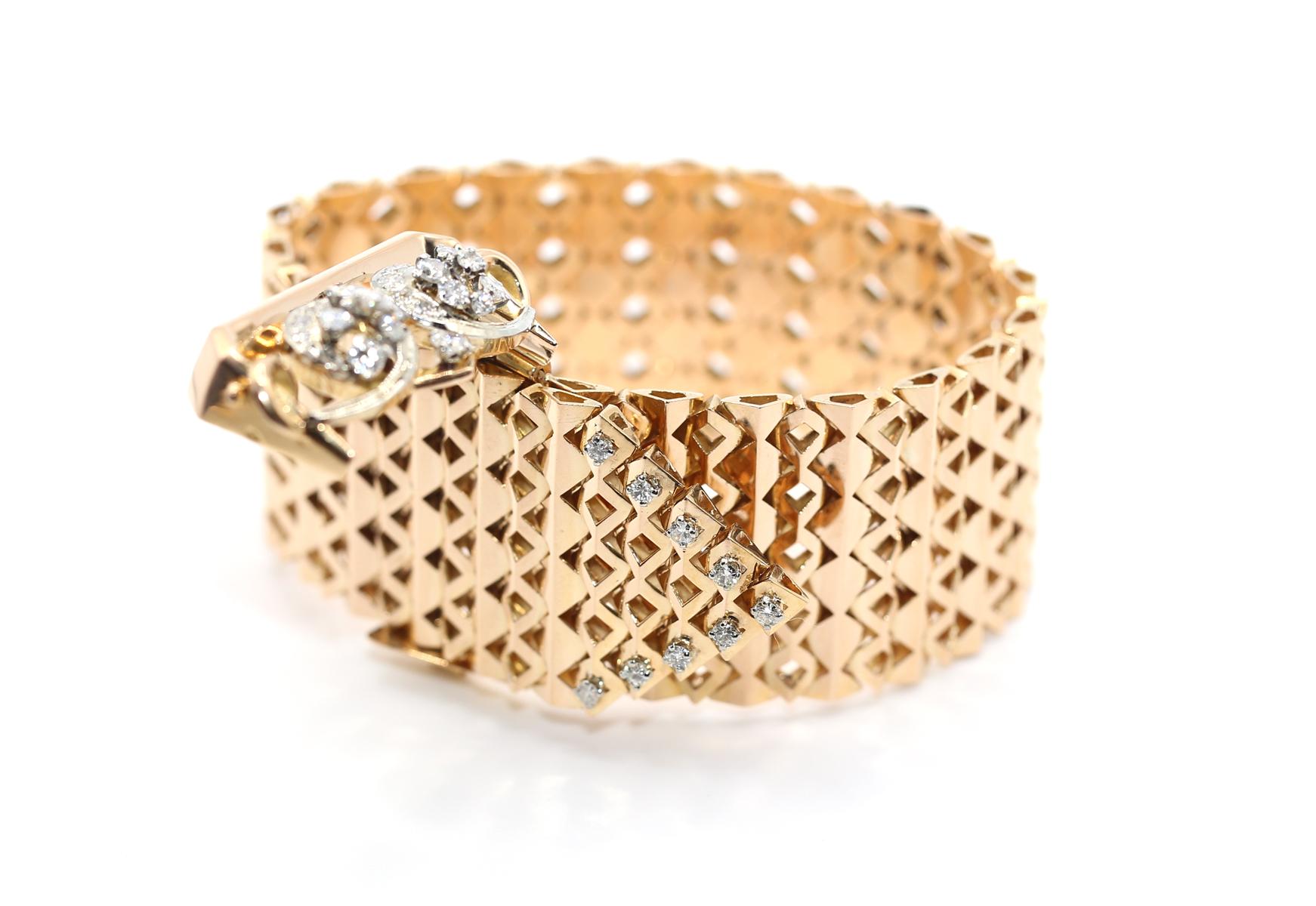 Bracciale da cintura in oro 18K con diamanti, qualsiasi dimensione, 1950 in vendita 3