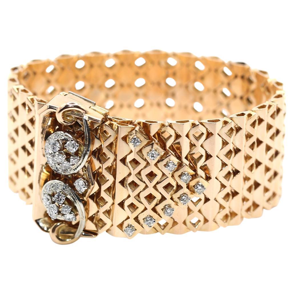 Bracciale da cintura in oro 18K con diamanti, qualsiasi dimensione, 1950