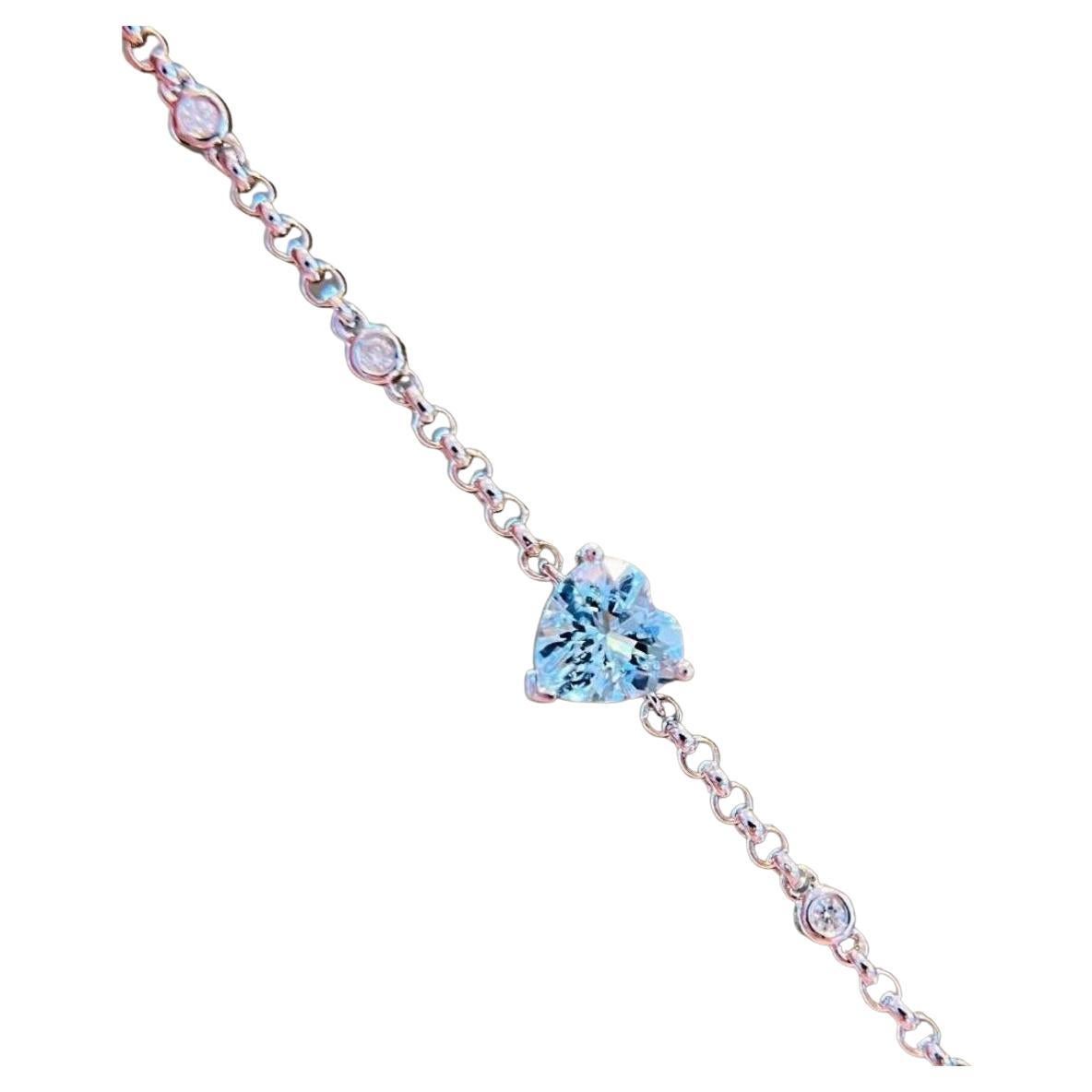 Bracelet cœur en or 18k, diamants et aigue-marine