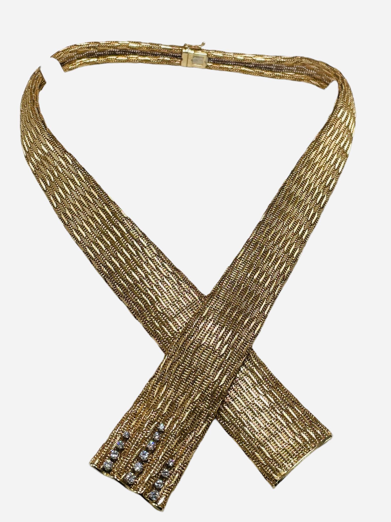 18K Gold Diamonds French Scarf Like Necklace  For Sale 5