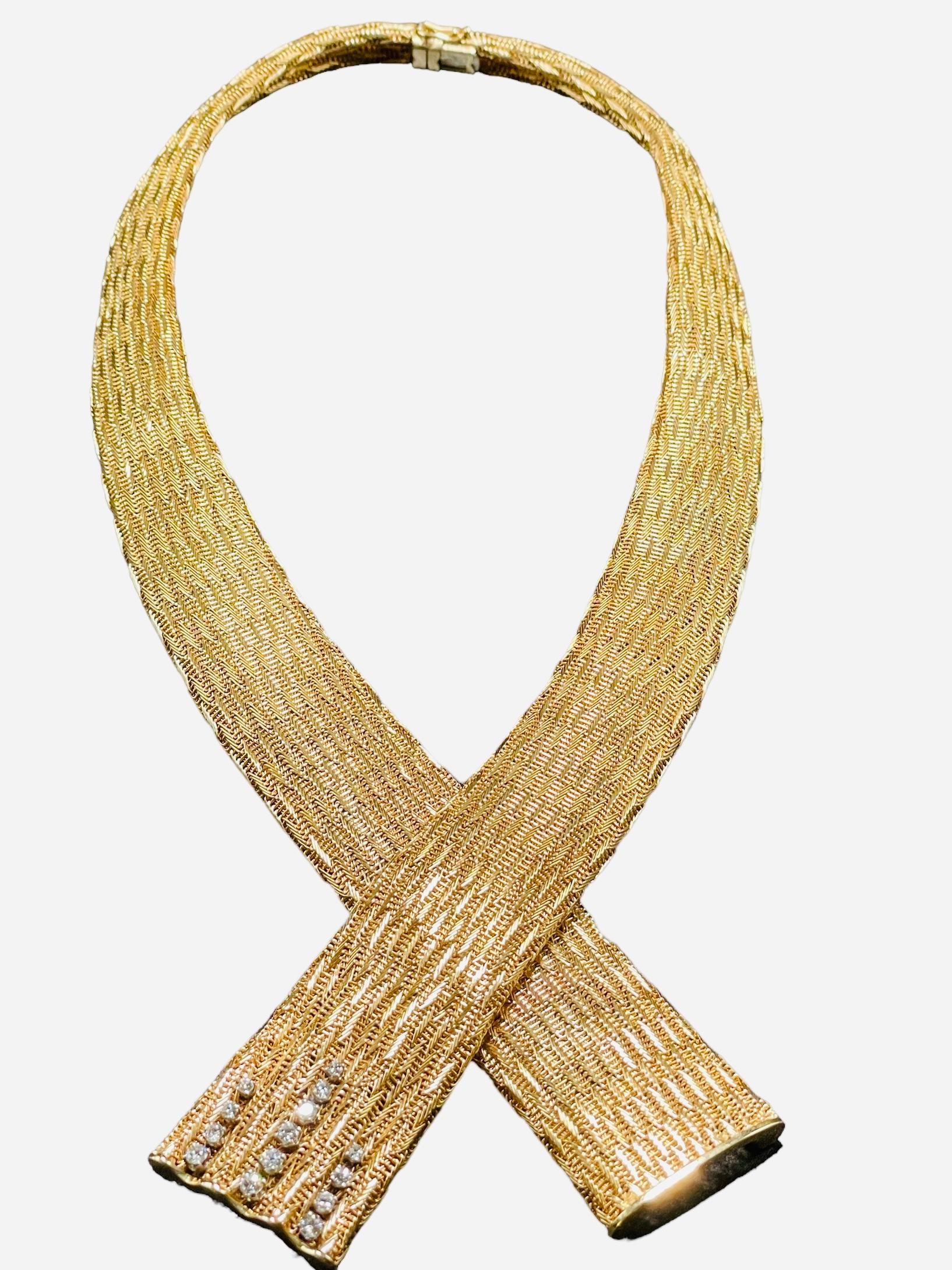 18K Gold Diamonds French Scarf Like Necklace  For Sale 8