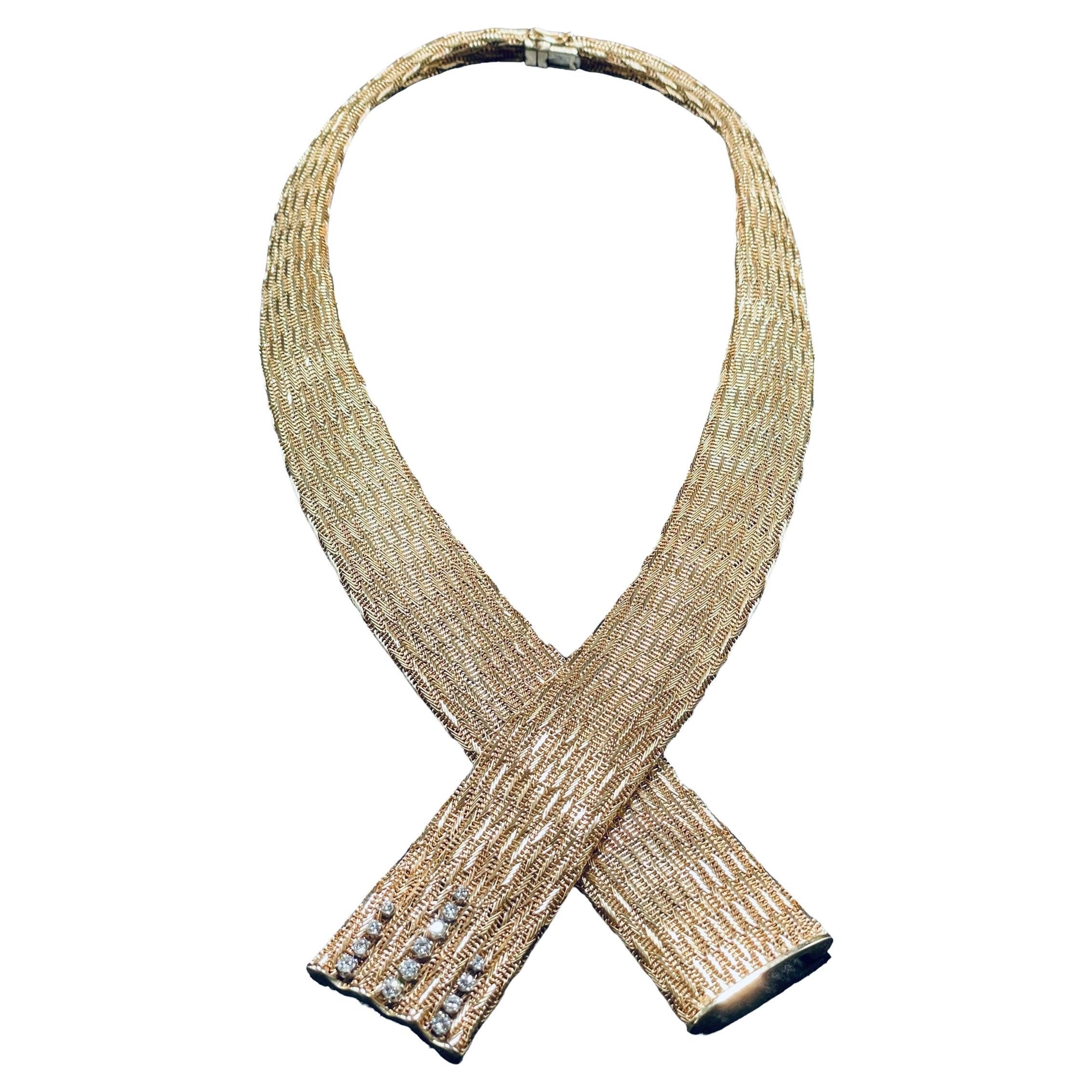 18 Karat Gold Diamanten Französischer Schal wie Halskette  im Angebot