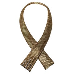 Vintage 18K Gold Diamonds French Scarf Like Necklace