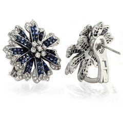 18k Gold Diamonds & Invisible Set 14.28 Ct Blue Sapphire Flower Earrings