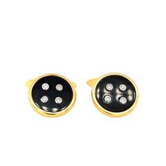 18K Gold & Diamonds & Onyx Button Cufflinks