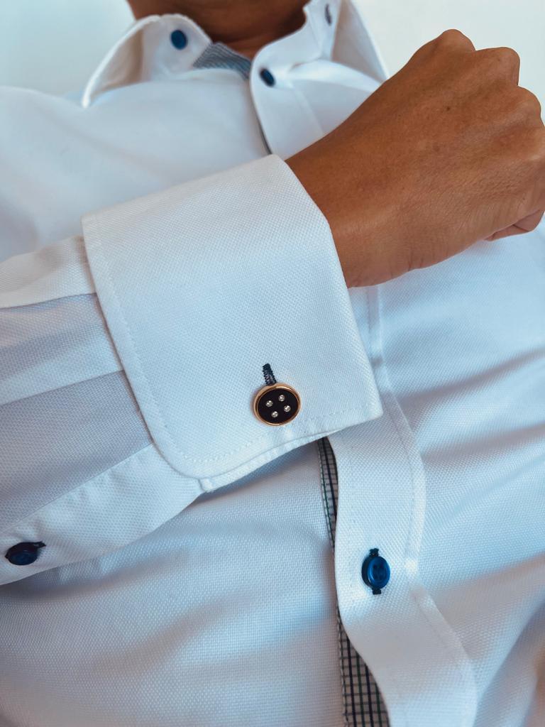 Modern 18K Gold & Diamonds & Onyx Button Cufflinks For Sale