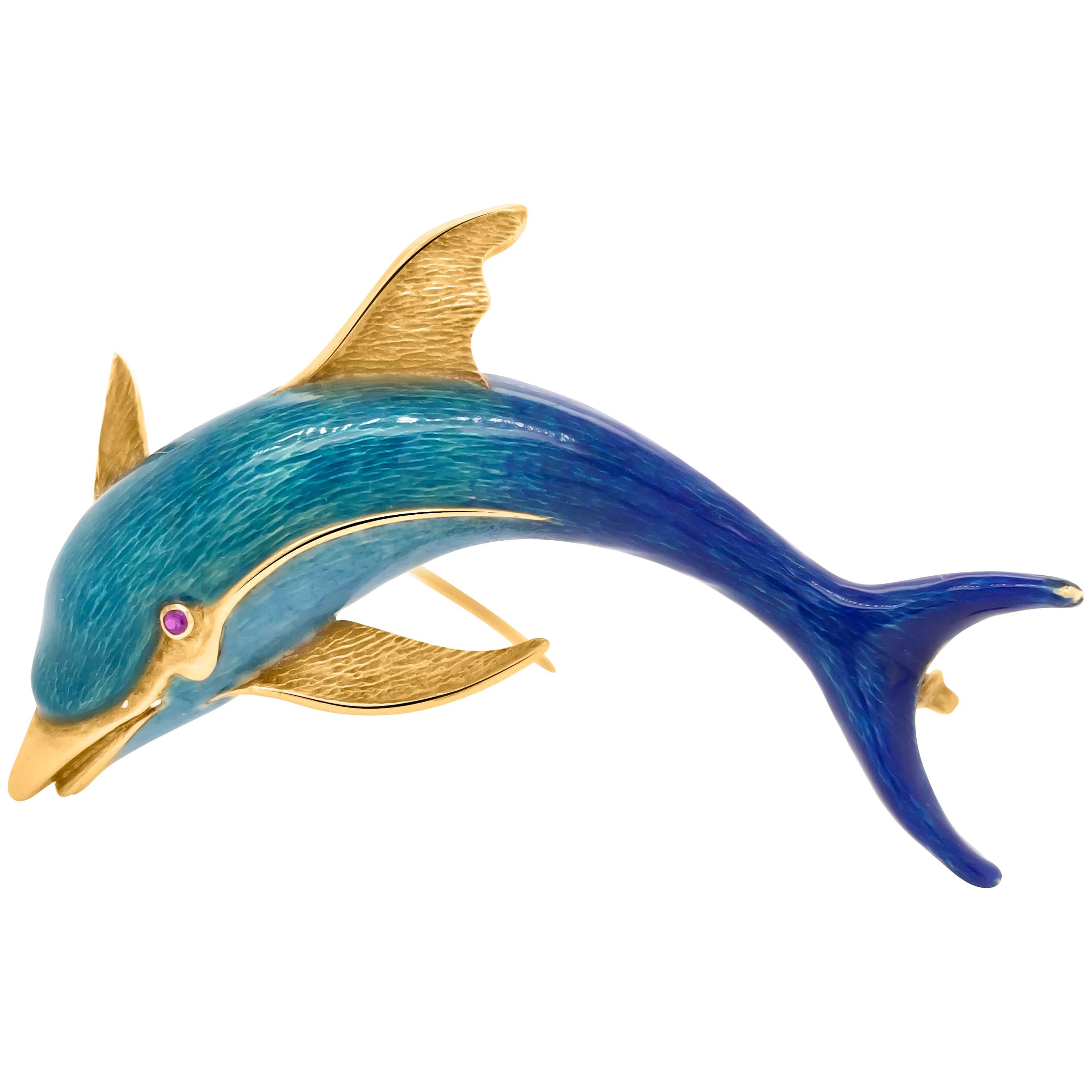 18 Karat Gold Dolphin Brooch