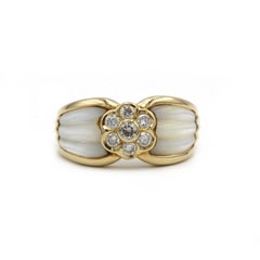 18K Gold Dome Ring with Rock Crystal Inserts and Diamond Floral Motif