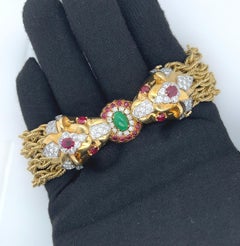 18K Gold Double Headed Lion & Multi Rope Chain Bracelet with Rubies & Diamonds