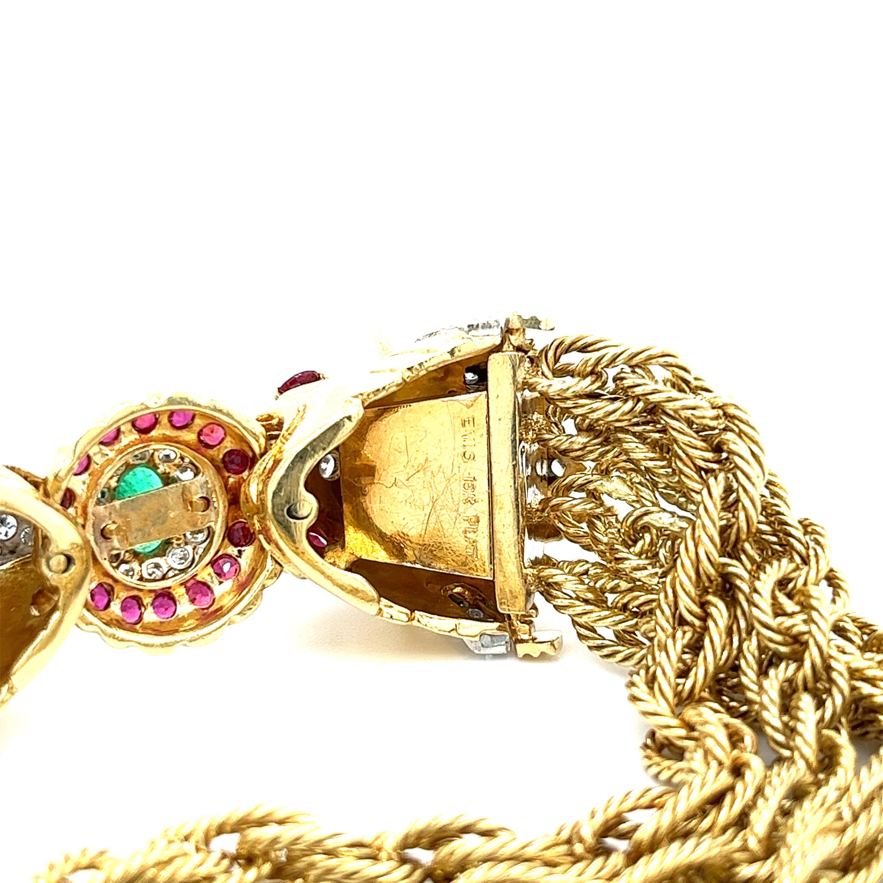 18 Karat Gold Doppelkopf Löwe & Multi Rope Kette Armband mit Rubinen und Diamanten für Damen oder Herren im Angebot