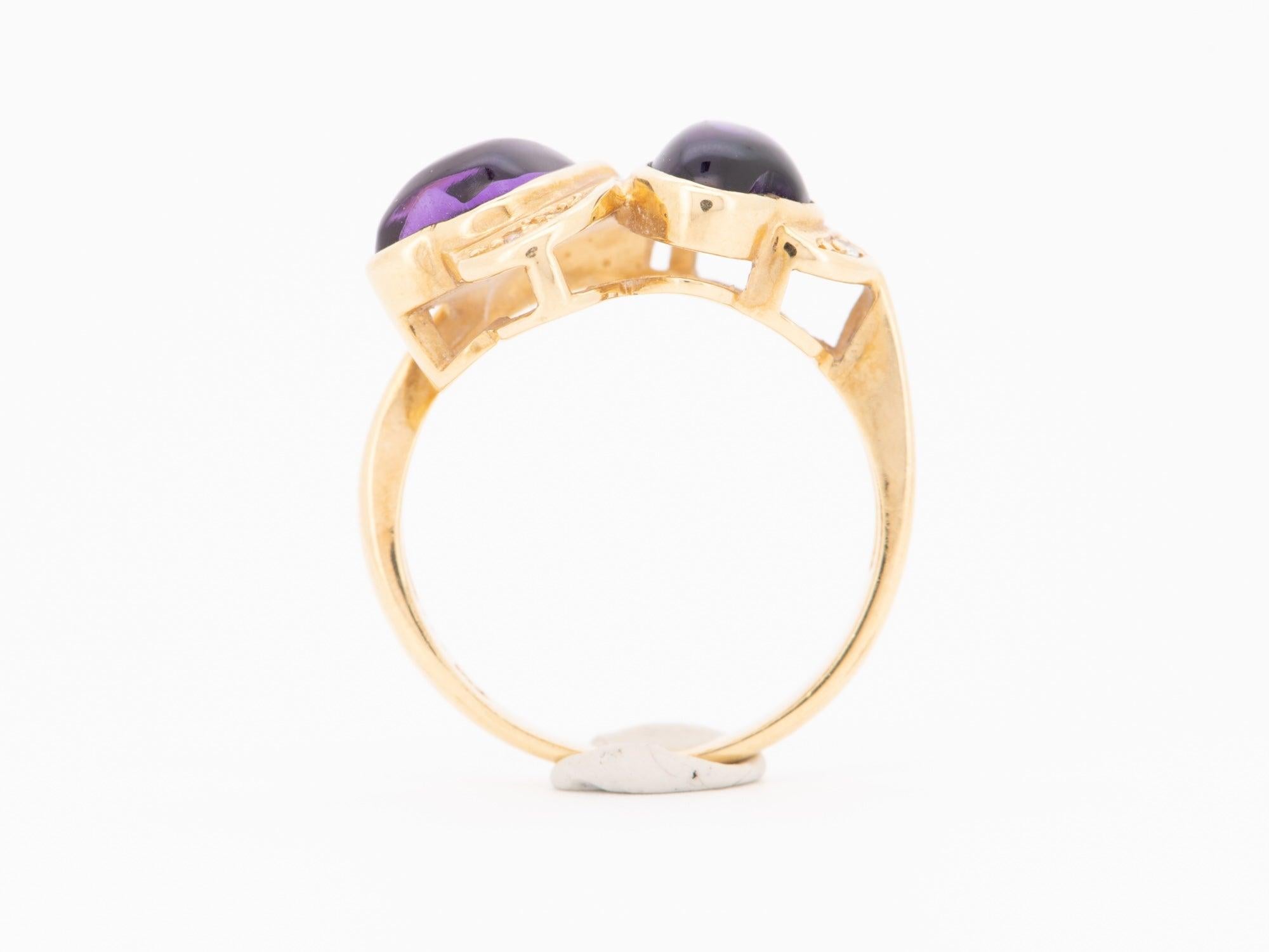 ♥ 18K Gold Double Heart Ring Amethyst Cabochon and Diamond R6743
♥ The item measures 9.7mm in length (North South direction), 18mm in width (East West direction), and stands 5.9mm tall from the finger. Band width is 2.5mm.

♥ US size 5.25 (Free