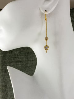 Margery Hirschey 18k Gold Double Labradorite Stick Earrings with Diamond Accent