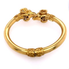 Greek Made Yellow Gold Ram's Head Bangle Bracelet