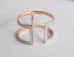 18k Gold Double Row Diamond Ring Two Band Ring Parallel Open Bar Diamond
