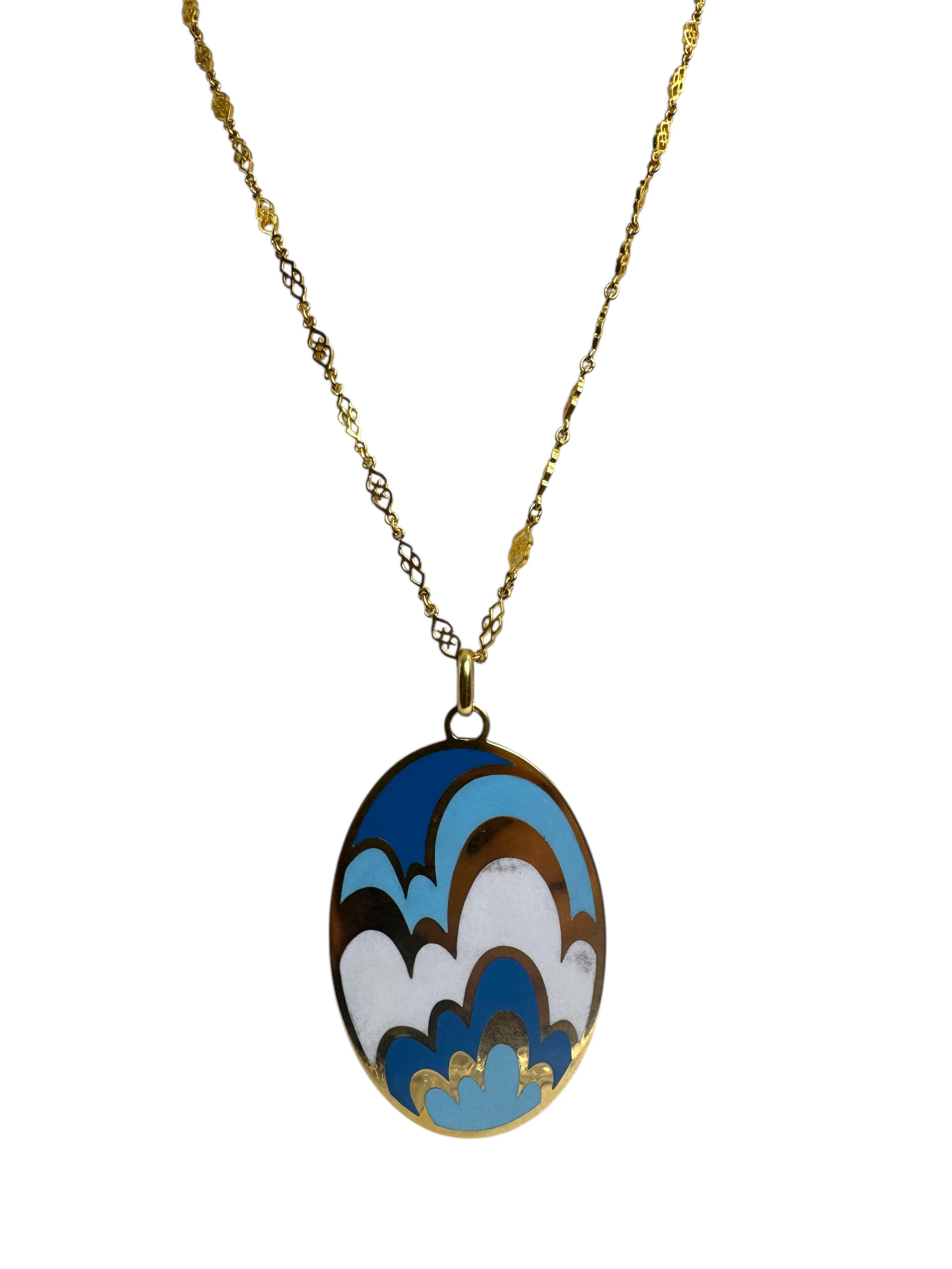 Collier avec pendentif en émail double face en or 18K Excellent état - En vente à Great Neck Plaza, NY