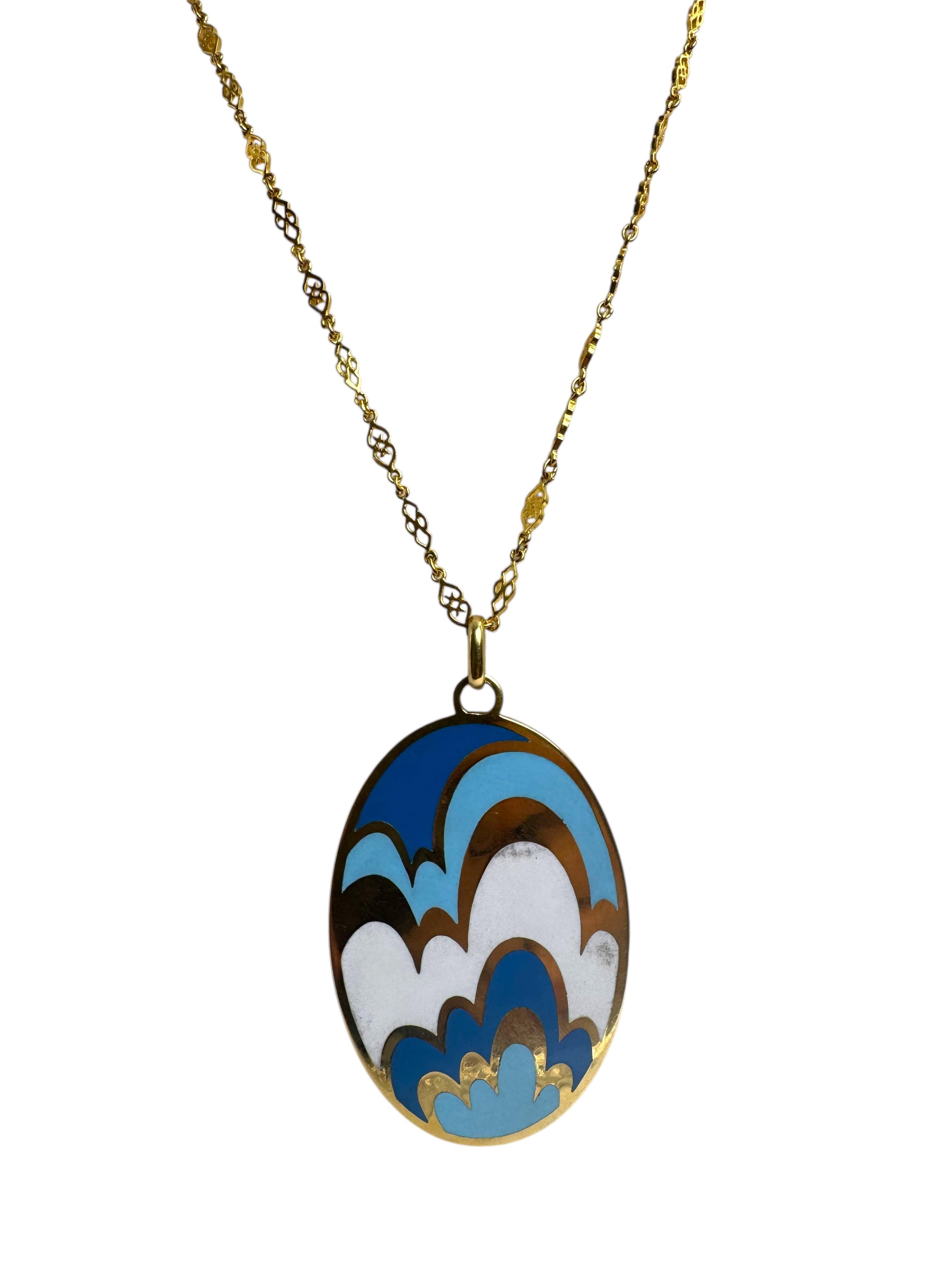 Collier avec pendentif en émail double face en or 18K Unisexe en vente