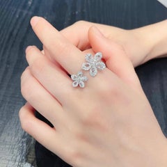 18K Gold Double Waterdrop Flower Ring with Natural Diamonds