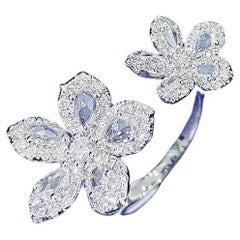 18K Gold Double Waterdrop Flower Ring with Natural Diamonds
