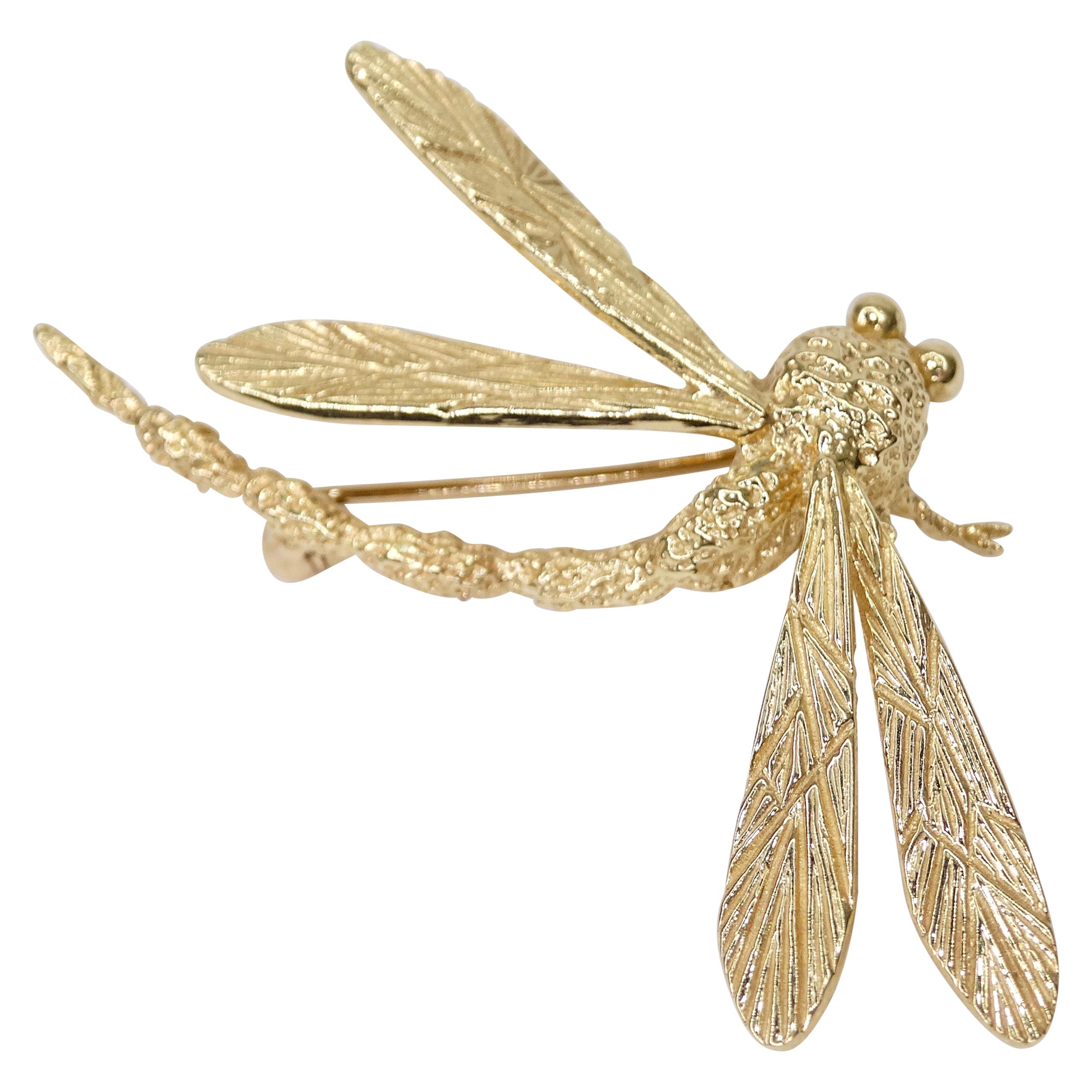 18k Gold Dragon Fly Brooch