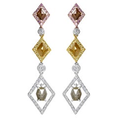 Pendientes de gota de oro de 18 quilates con sal y pimienta, diamantes rosas, amarillos y blancos