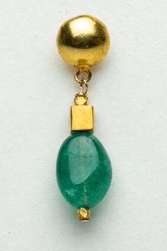 18K Gold Drop Earrings with Tumbled Emerald by Deborah Lockhart Phillips