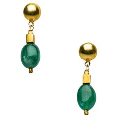18K Gold Drop Earrings with Tumbled Emerald by Deborah Lockhart Phillips